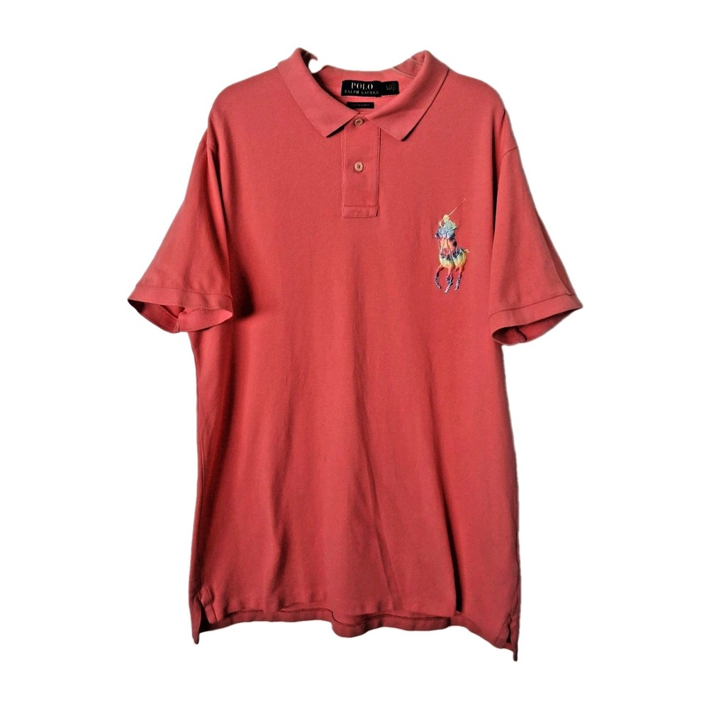 Ralph Lauren Polo PRIDE LGTBQ Men's Large Peach / Pink Rainbow Polo Shirt Rare